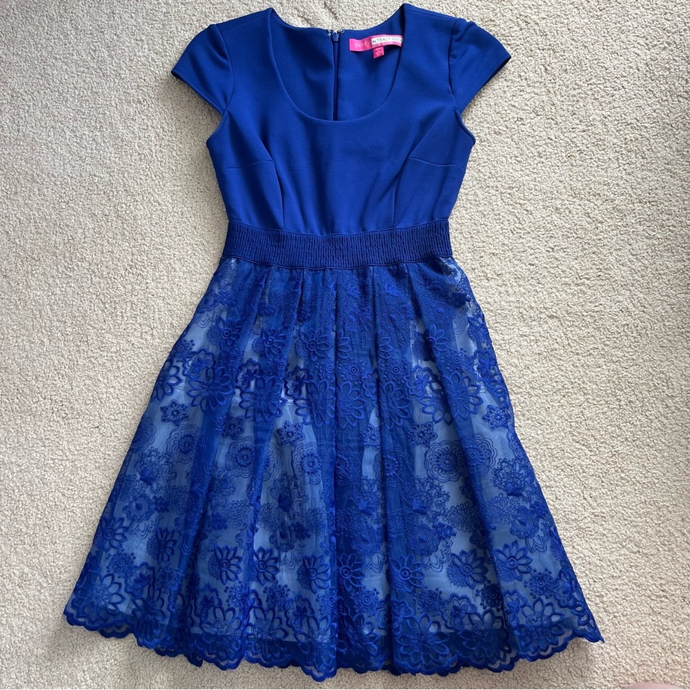 Plenty by Tracy Reese Petite Dress Fit & Flare Royal Blue Lace 0P Anthropology